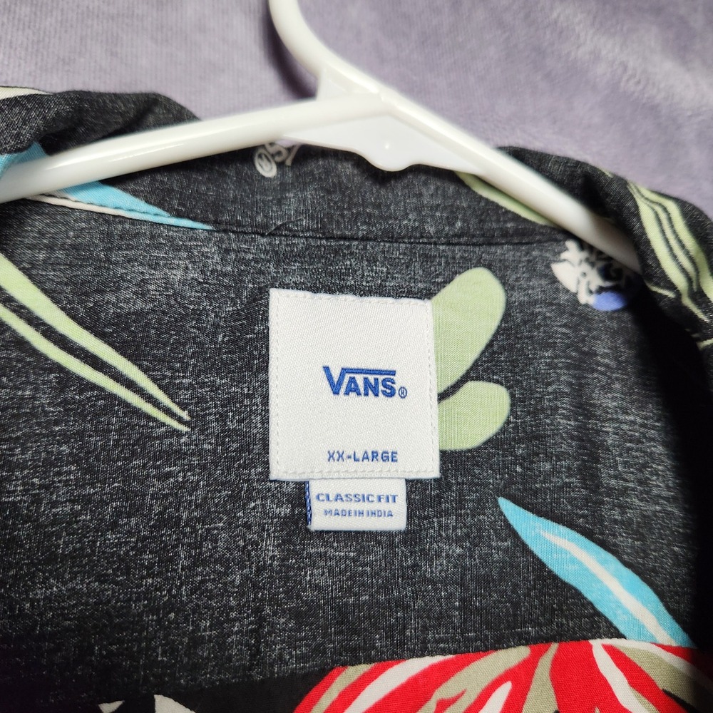 Vans Mens XXL Black Floral Tropical Split Print Short Sleeve Button Up Shirt - Picture 4 of 14